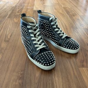 Christian Louboutin High Top Black Spiked Sneakers